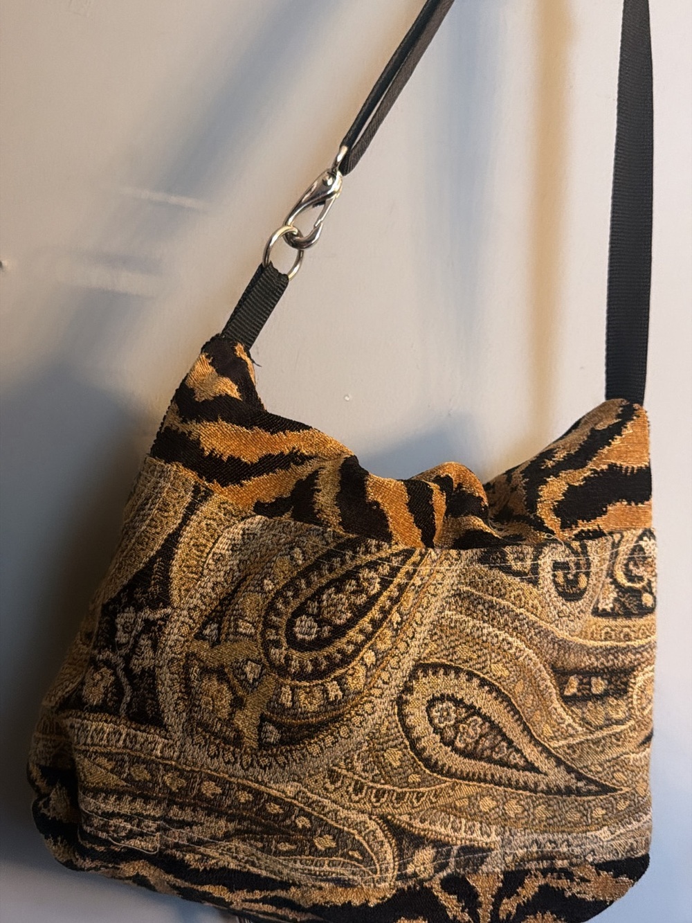 Slouchy Animal and Paisley Print Crossbody Bag | Boho Shoulder Bag